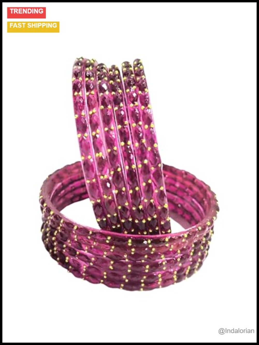 Glass Crystal Bangles Set Golden Bead Detailing Bridal Party Festive Wear